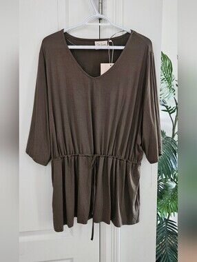 Women's V-Neck Drawstring Peplum Top - Green